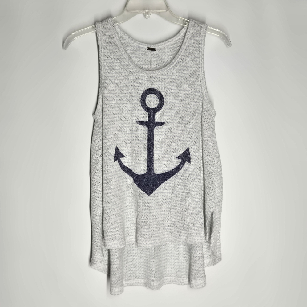 Poof! Blue and White Anchor Flowy Tank Top